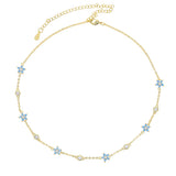 Colorful Flower CZ Charm Choker Necklace Sparking Cubic Zirconia Chain Jewelry