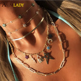 Colorful Flower CZ Charm Choker Necklace Sparking Cubic Zirconia Chain Jewelry