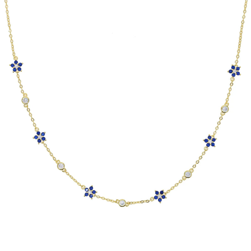 Colorful Flower CZ Charm Choker Necklace Sparking Cubic Zirconia Chain Jewelry