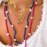 Colorful Flower CZ Charm Choker Necklace Sparking Cubic Zirconia Chain Jewelry