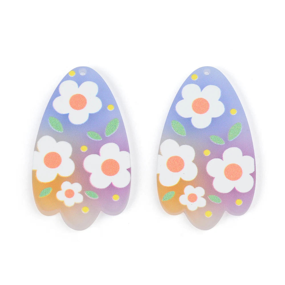 Colorful Flower Painting Acrylic Pendants Jewelry Accessories