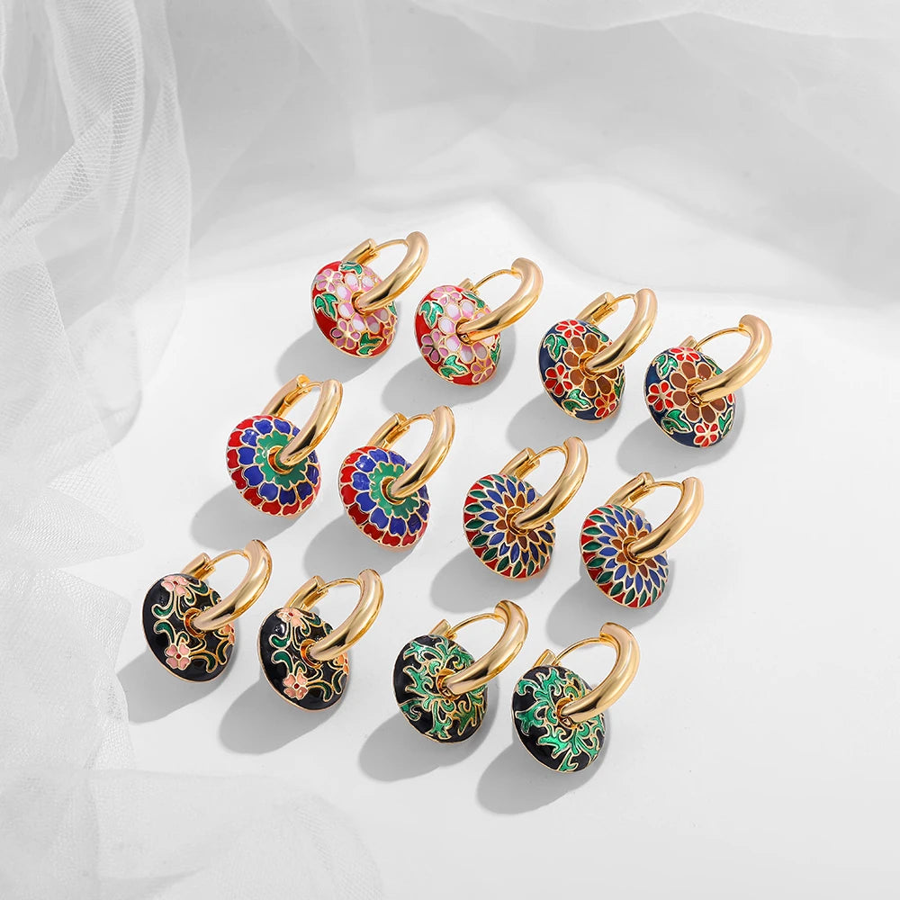 Colorful Flower Hoop Earrings for Women Stainless Steel Ear Huggies