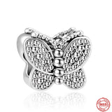 Colorful Flowers Butterfly Pendant 925 Sterling Silver Charms Bracelet DIY