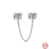 Colorful Flowers Butterfly Pendant 925 Sterling Silver Charms Bracelet DIY