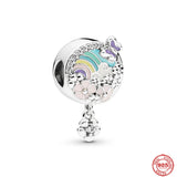 Colorful Flowers Butterfly Pendant 925 Sterling Silver Charms Bracelet DIY