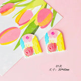Colorful Flowers Peach Acrylic Impasto Oil Painting DIY Earrings