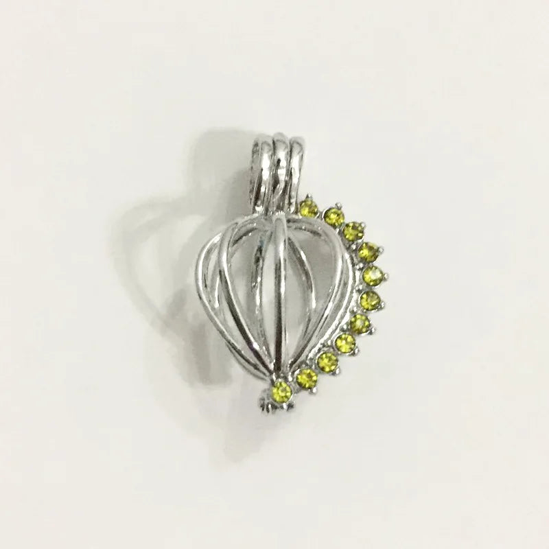Gem Stones Heart Locket Cage For DIY Jewelry Charms 5pcs/lot