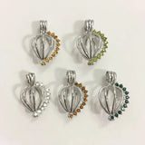 Gem Stones Heart Locket Cage For DIY Jewelry Charms 5pcs/lot