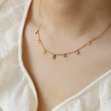 Geometric Zircon Pendant Necklace Stainless Steel Plating 18K