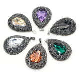 Colorful Glass Rhinestones Pendant Crystal Leather Charms for DIY Necklace