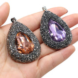 Colorful Glass Rhinestones Pendant Crystal Leather Charms for DIY Necklace