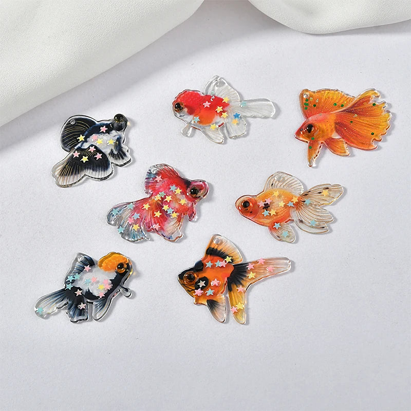 Colorful Glitter Goldfish Acrylic Resin Charms DIY Jewelry 10pcs