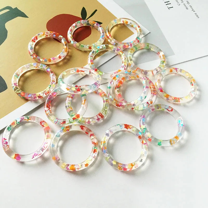 40pcs 28mm Glitter Stars Round Resin Jewelry Charms, Earring Necklace Pendants
