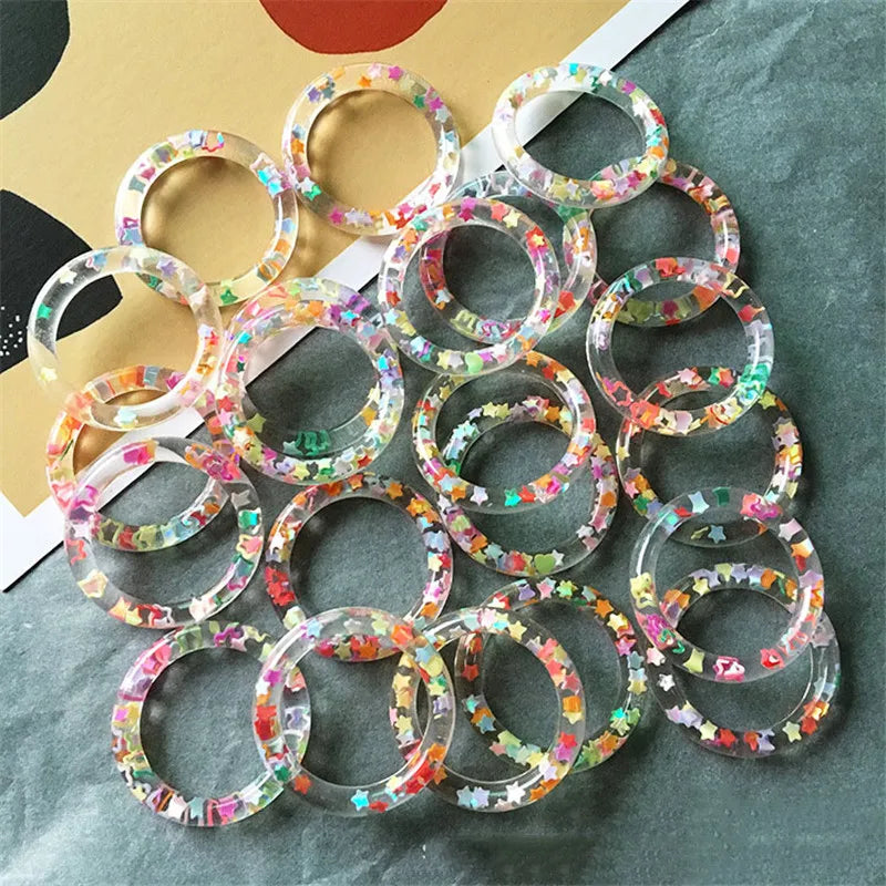 40pcs 28mm Glitter Stars Round Resin Jewelry Charms, Earring Necklace Pendants