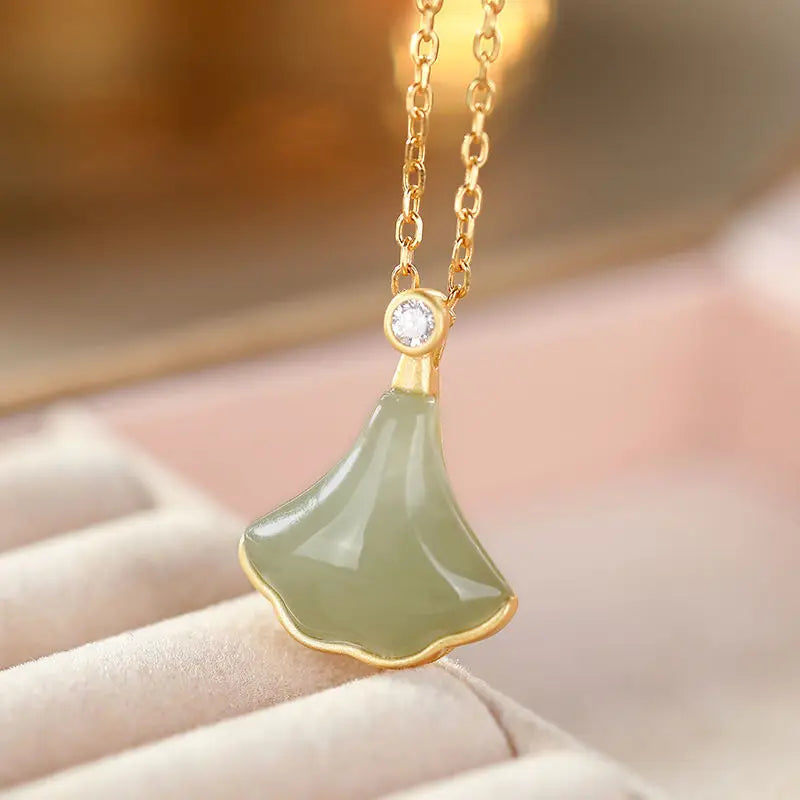Colorful Necklace Ginkgo Leaf Pendant Female Sterling Silver Rose Small Skirt