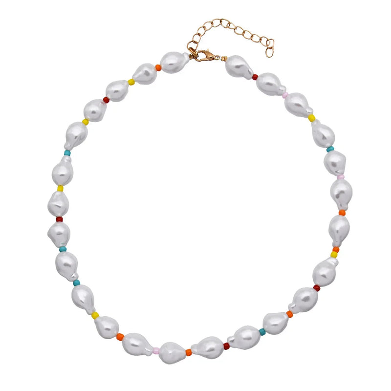 Colorful Glass Flower Strand Beaded Necklace Women Pearl Clavicle Chain