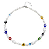 Colorful Glass Flower Strand Beaded Necklace Women Pearl Clavicle Chain
