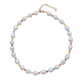 Colorful Glass Flower Strand Beaded Necklace Women Pearl Clavicle Chain