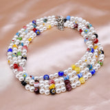 Colorful Glass Flower Strand Beaded Necklace Women Pearl Clavicle Chain