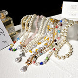 Colorful Glass Flower Strand Beaded Necklace Women Pearl Clavicle Chain