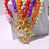 Colorful Heart Choker Necklace Bohemian Seed Beads Eye Pendant