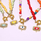 Colorful Heart Choker Necklace Bohemian Seed Beads Eye Pendant