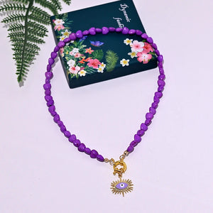Colorful Heart Choker Necklace Bohemian Seed Beads Eye Pendant