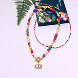 Colorful Heart Choker Necklace Bohemian Seed Beads Eye Pendant