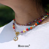 Colorful Heart Choker Necklace Bohemian Seed Beads Eye Pendant