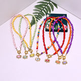 Colorful Heart Choker Necklace Bohemian Seed Beads Eye Pendant