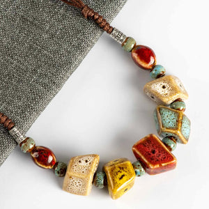 Colorful Irregular Ceramic Beads Necklace Antique Jewelry For Women