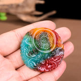 Colorful Jade Dragon 8 Diagrams Pendant Necklace Chinese Hand-Carved