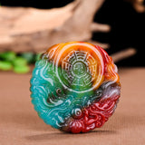 Colorful Jade Dragon 8 Diagrams Pendant Necklace Chinese Hand-Carved