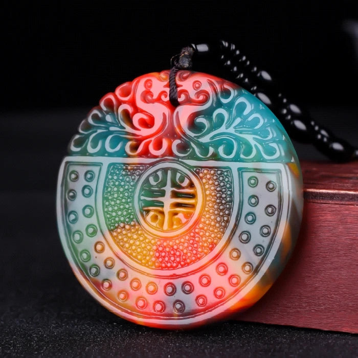 Colorful Jade Phoenix Pendant Necklace Chinese Hand-Carved Healing Luck Gift