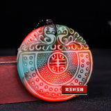 Colorful Jade Phoenix Pendant Necklace Chinese Hand-Carved Healing Luck Gift