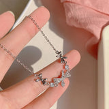 Colorful L Silver Bowknot Bracelet Clavicle Chain Necklace Jewelry for Woman