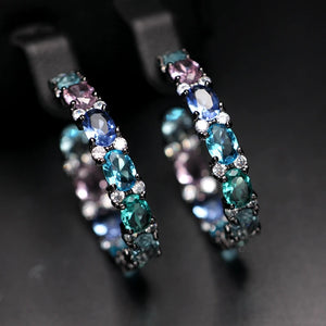 Colorful Round Hoop Earrings CZ Vintage Glass Women Jewelry