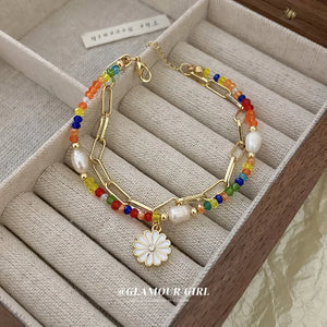 Colorful Daisy Pearl Flower Bracelet Bohemia Small Fresh Sense