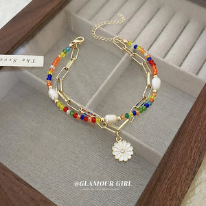 Colorful Daisy Pearl Flower Bracelet Bohemia Small Fresh Sense
