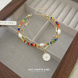 Colorful Daisy Pearl Flower Bracelet Bohemia Small Fresh Sense