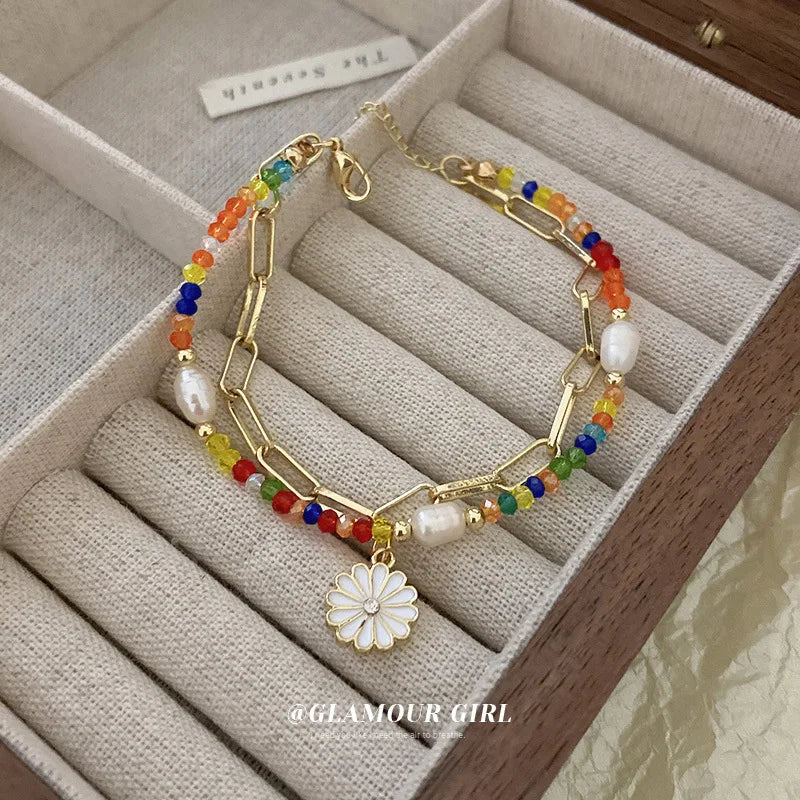 Colorful Daisy Pearl Flower Bracelet Bohemia Small Fresh Sense