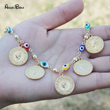 Colorful Evil Eye Bracelet Punk Gothic Golden Portrait Coin Chain Women Jewelry