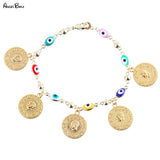 Colorful Evil Eye Bracelet Punk Gothic Golden Portrait Coin Chain Women Jewelry
