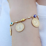 Colorful Evil Eye Bracelet Punk Gothic Golden Portrait Coin Chain Women Jewelry