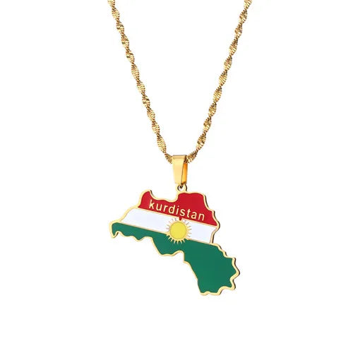 Colorful Map Pendant Necklace Kurdistan Maps Necklace Jewelry Women Men Gift