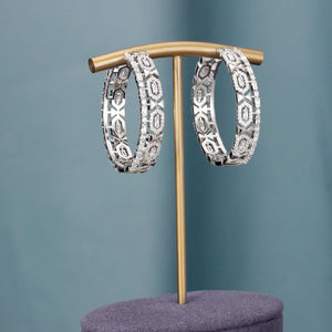 Colorful CZ Round Statement Hoop Earrings Silver Bridal Jewelry