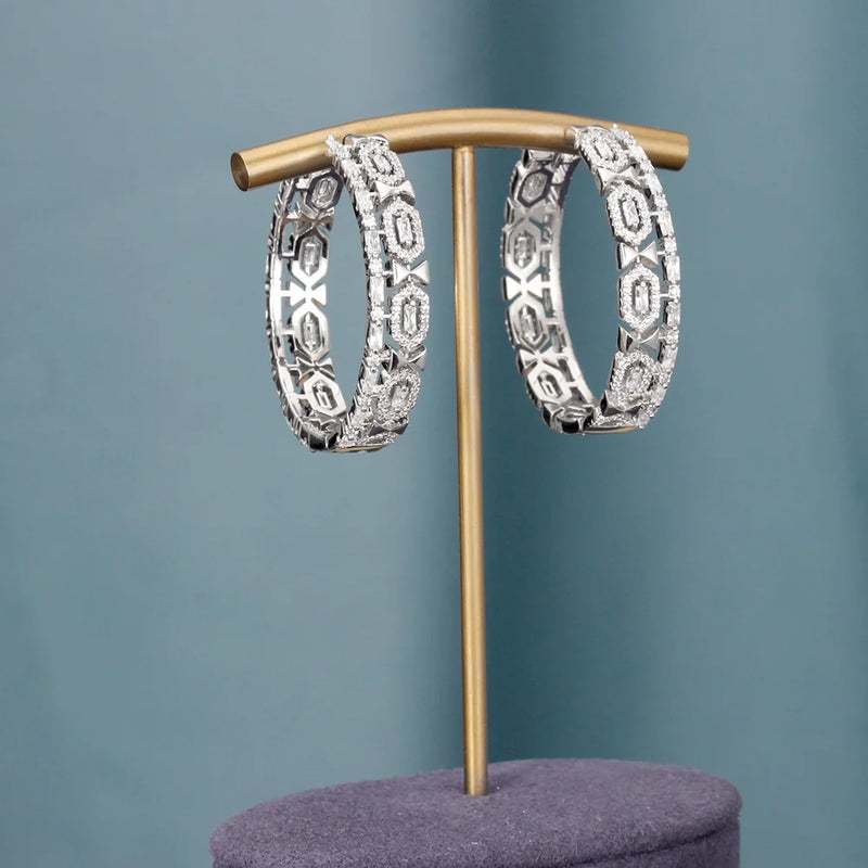 Colorful CZ Round Statement Hoop Earrings Silver Bridal Jewelry