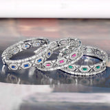 Colorful CZ Round Statement Hoop Earrings Silver Bridal Jewelry