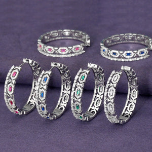 Colorful CZ Round Statement Hoop Earrings Silver Bridal Jewelry
