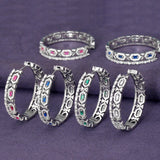 Colorful CZ Round Statement Hoop Earrings Silver Bridal Jewelry